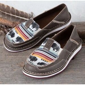 Ariat Cruiser Slip On Womens Shoes Natural Taupe Buffalo Print 10038418 Size 8.5